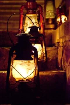 Oil lanterns on steps Stock Photos
