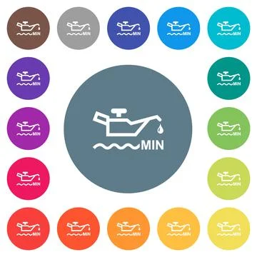 Oil level minimum indicator flat white icons on round color backgrounds Illustrazione stock