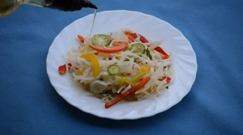 Oil Over Salad Stock Footage 48604772