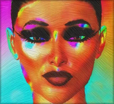Oil Paint Effect, Close Up Face Stock Illustration