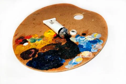 Oil paint on palette Stock Photos