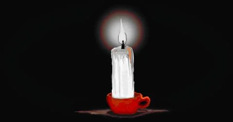Oil paint style illustration of a dramatic candle with paraffin smudges in a  Stock Illustration