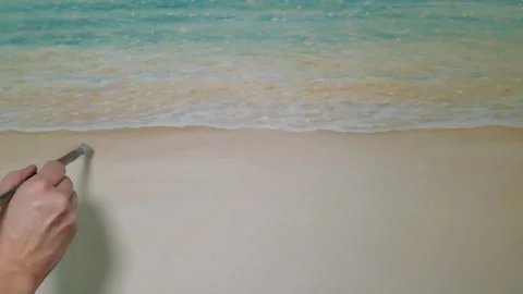 Oil painter makes scene of seashore Stock Footage 313956601