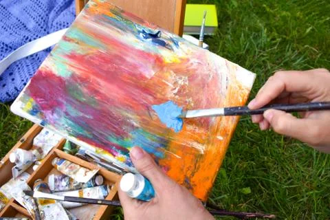 Oil painting. Instruments and objects of the artist. Hobby drawing Stock Photos