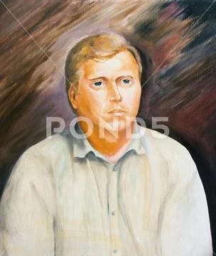 The oil painting. Portrait of a young man Stock Photos