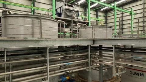 Oil Palm EFB Pulp and Paper Facility: Piping and Equipment in Industrial Space Stock Footage 302721032