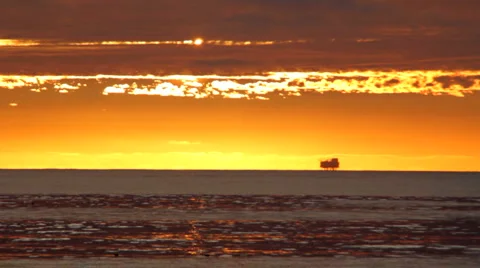 Oil platform 03 - Sunset wide Stock Footage 5162869
