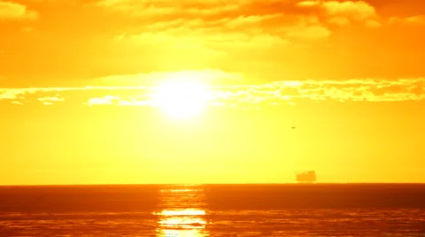 Oil Platform 04 - Sunset real time Stock Footage 5162805