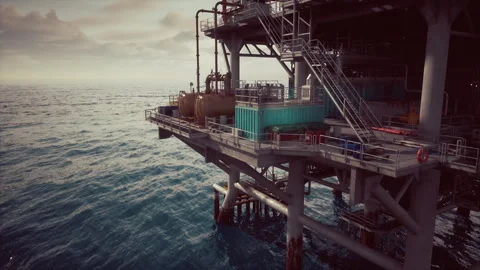 Oil Platform Amidst the Ocean Stock Footage 321352311