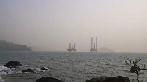Oil platform on the coast of Limbe, Cameroon, Africa Stock Footage 260926382
