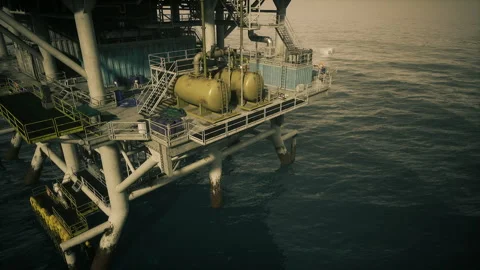 Oil platform demonstrates strength amid violent sea and splashing waves Vidéo 339631039
