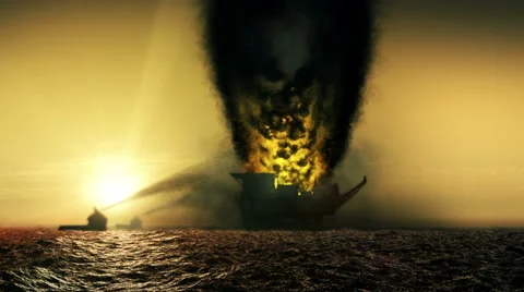Oil platform on fire 4K loop Video stock 56346568