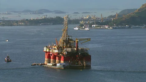 Oil platform at Guanabara Bay, Rio de Janeiro, Brazil Stock Footage