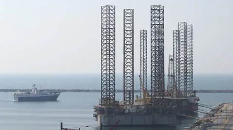 Oil Platform At Manufacturing Harbor Stock Footage 63988302