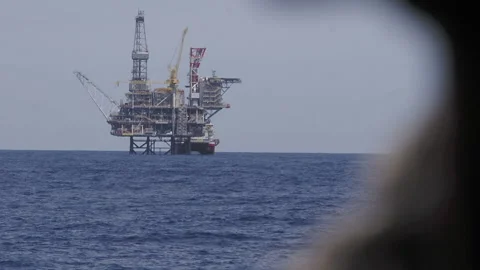 Oil platform in the ocean on daytime Stock Footage 155150565