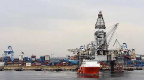 Oil platform in port Stock Footage 46019974