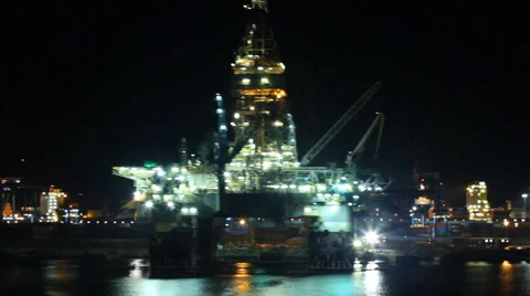 Oil platform in port at night Stock Footage 43167295