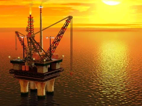 Oil platform in the sea Stock Illustration