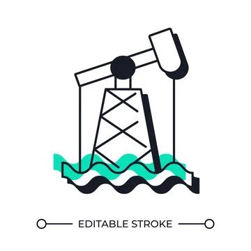 Oil platform in sea offset shadow line icon Stock Illustration