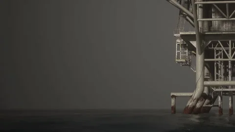 Oil platform stands over open water in an industrial scene Stock Footage 342801966