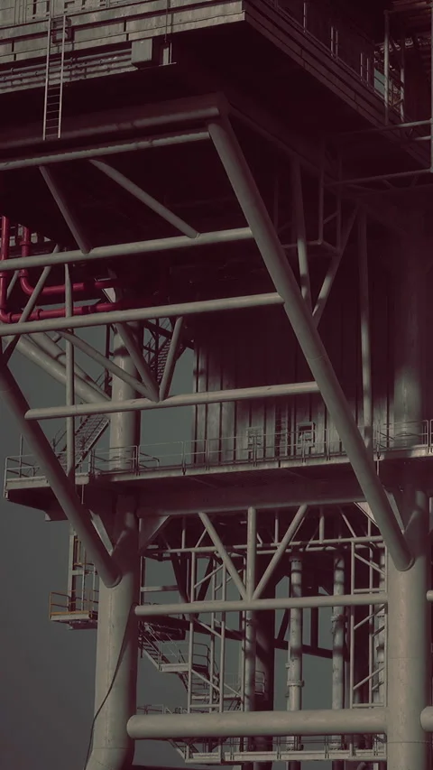 Oil platform structure during late afternoon at sea Stock Footage 335690881