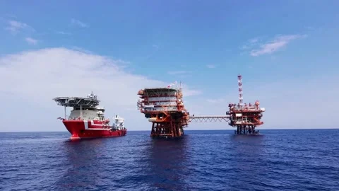 Oil platforms in the middle of the sea Stock Footage 156517882