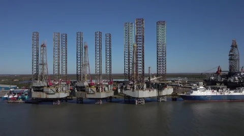 Oil platforms off shore ocean drilling rigs support ship HD 001 Stock Footage 59779150