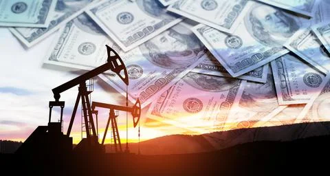 Oil price cap concept. Petroleum, petrodollar and crude oil concept. Stock Photos