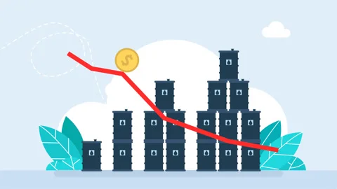 Oil price falling down graph with arrows. Oil barrel price falls down chart Stock Footage 324844031