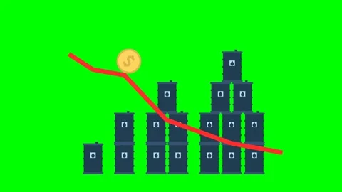 Oil price falling down graph with arrows. Oil barrel price falls down chart Stock Footage 325666066
