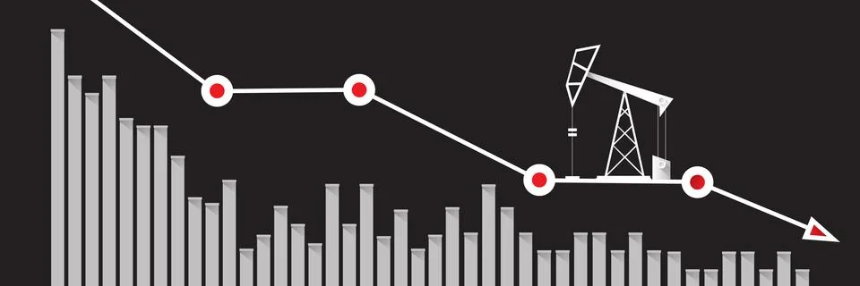 Oil price falling down graph vector concept horizontal banner with arrows and Stock Illustration