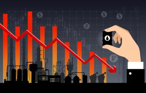 Oil price falling down graph concept. Vector illustration Stock Illustration
