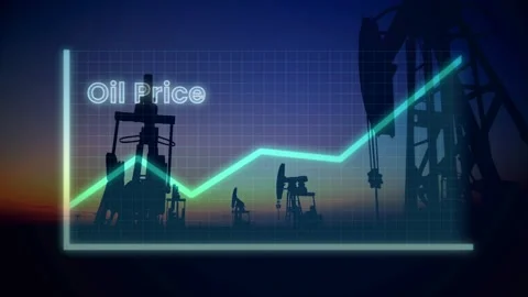 Oil Price Glowing Chart Over Silhouetted Pump Jacks 動画素材 337050606