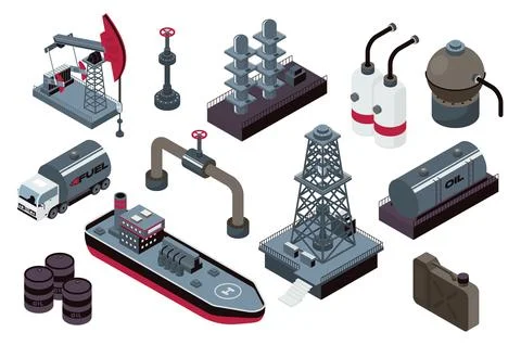 Oil Production Isometric Elements イラスト素材