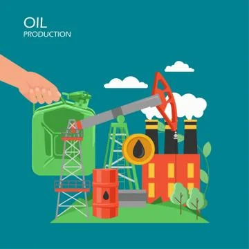 Oil production vector flat style design illustration Stock Illustration