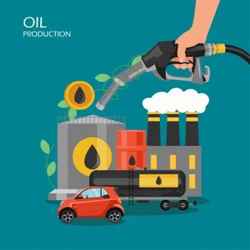 Oil production vector flat style design illustration Stock Illustration