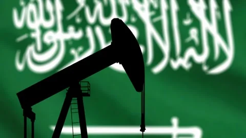 Oil pump on background of flag of Saudi Arabia Stock Footage 340217326