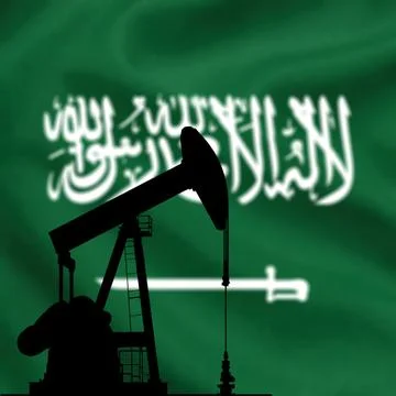 Oil pump on background of flag of Saudi Arabia Stock Illustration