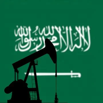 Oil pump on background of flag of Saudi Arabia Stock Illustration