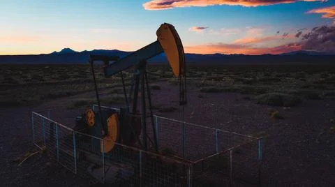 Oil pump with beautiful background. Stock Photos