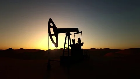 Oil Pump in desert on sunset Stock Footage 83627133