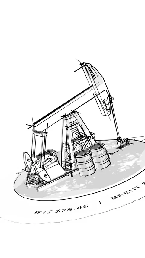 Oil Pump jack and Crude Oil Barrels 360 Hand drawn Looping Shot Stock Footage 334016931