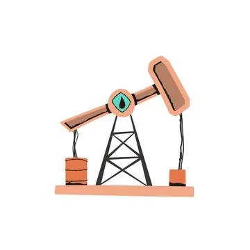 Oil Pump Jack Extraction Flat Doodle Icon Illustration Stock Illustration