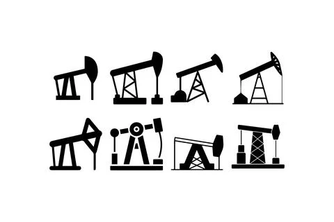 Oil pump jack icon set with various designs. Vector illustration design. Stock Illustration