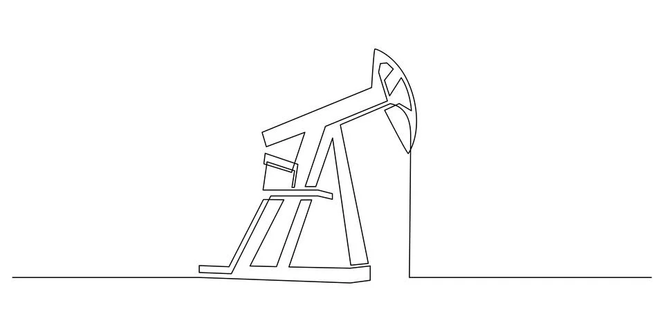 Oil pump jack platform of One continuous line drawing. Drilling rig petroleum Stock Illustration