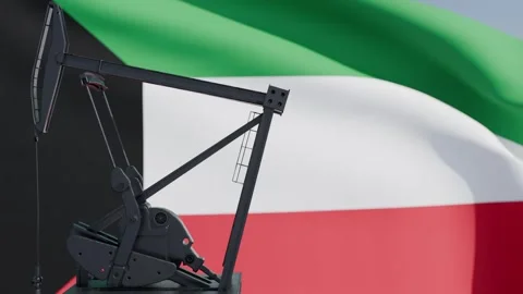Oil Pump Jack Silhouette with Kuwait Flag Background Stock Footage 340194292