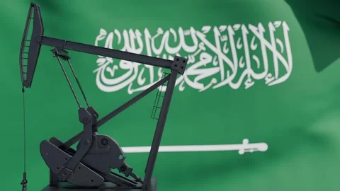 Oil Pump Jack Silhouette with Saudi Arabia Flag Background Stock Footage 340147950