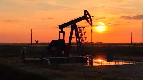 Oil Pump Jack at Sunset Stock Footage 337116306