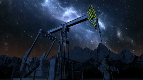 Oil pump jack under night sky Stock Footage 87781350