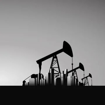 Oil pump jack vector background with corporate business urban skyline with Stock Illustration